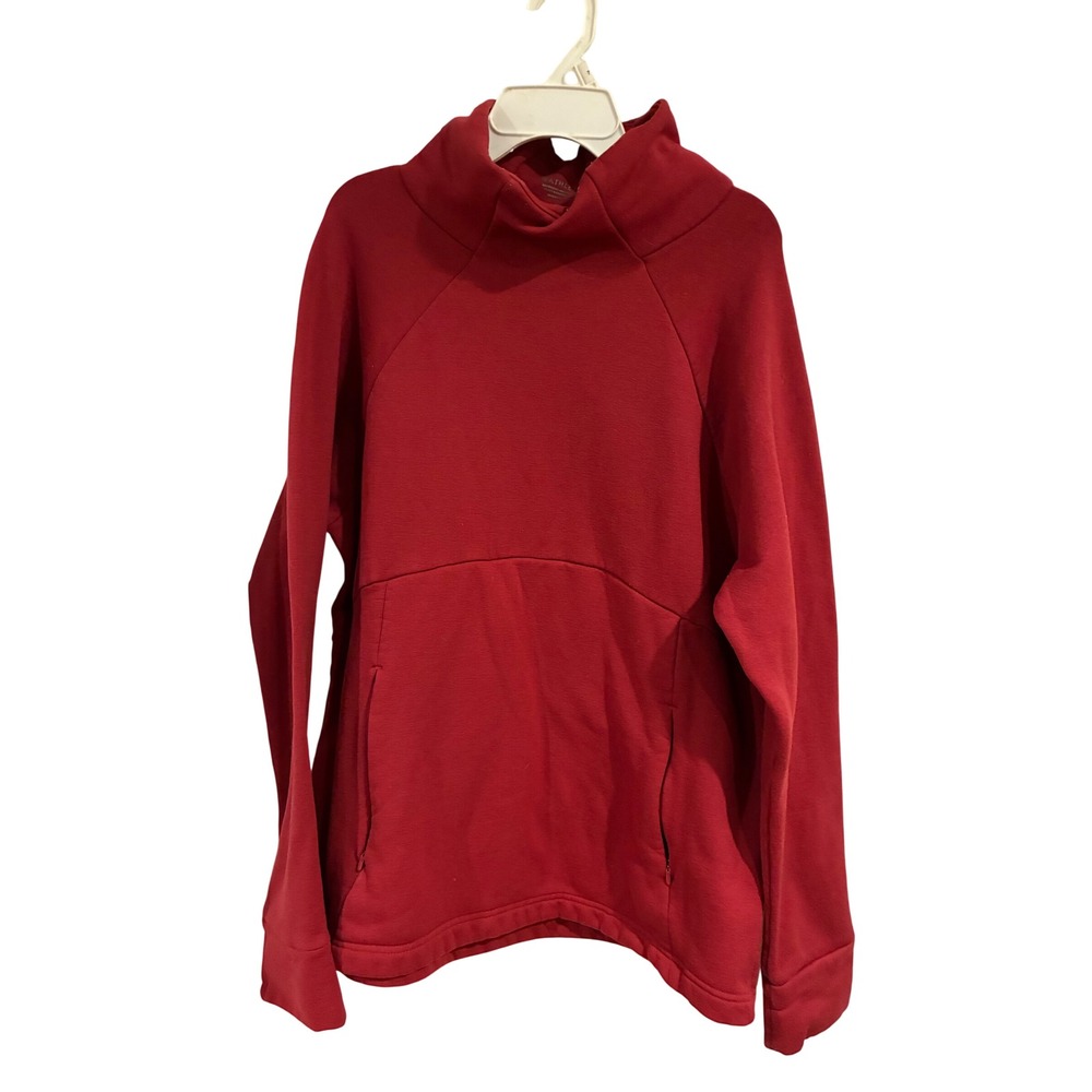 Athleta Polartec Funnel Neck Sweatshirt Red Fleece Pullover Zip Pocket Large